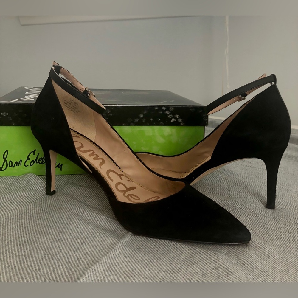 Sam Edelman Black Suede Ankle Strap pumps size 8